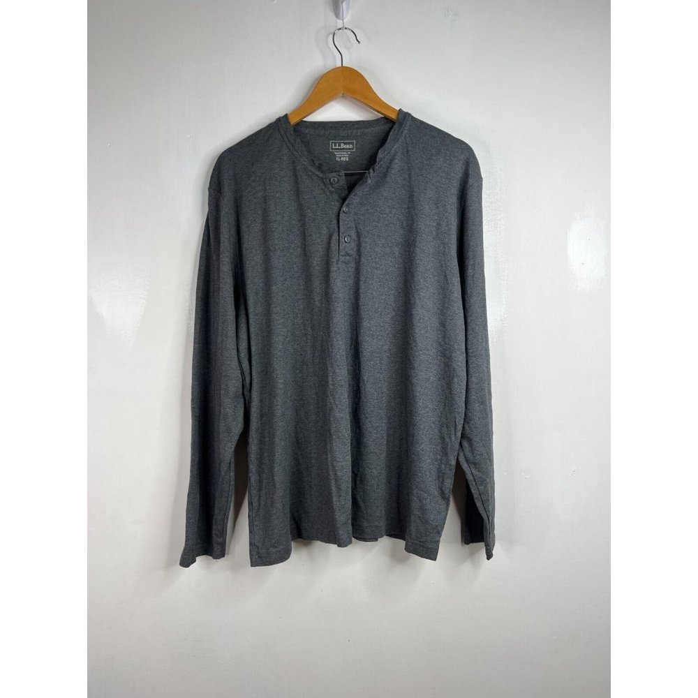L.L Bean T-Shirt Mens Sz XL Gray Henley Traditional Fit Long Sleeved